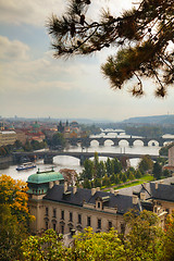 Image showing Overview of old Prague with Charles bridge