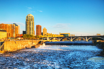 Image showing Downtown Minneapolis, Minnesota at night time and Saint Anthony 