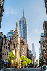 Image showing The Marble Collegiate Church and Empire State building in Manhat