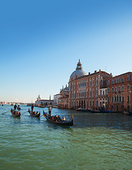 Image showing Gondolas with tourists at Grand canal in Venice