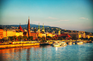 Image showing Overview of Budapest as seen from Szechenyi bridge