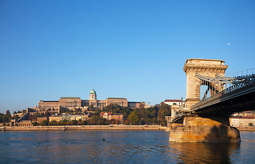 Image showing Szechenyi suspension bridge in Budapest, Hungary in the morning 