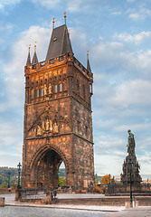 Image showing Charles bridge in Prague at sunrise time