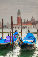 Image showing Gondolas floating in the Grand Canal