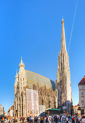 Image showing St. Stephen's Cathedral in Vienna, Austria surrounded by tourist