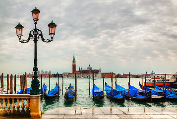 Image showing Gondolas floating in the Grand Canal