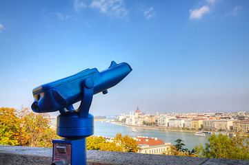 Image showing Overview of Budapest with binoculars
