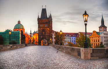 Image showing Charles bridge in Prague early in the morning