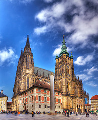 Image showing St. Vitus Cathedral in Prague surrounded by tourists
