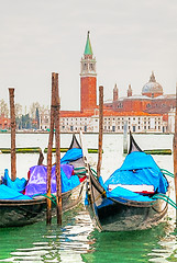 Image showing Gondolas floating in the Grand Canal