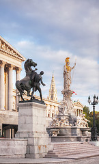 Image showing Statue of Athene in front of the Parliament building in Vienna