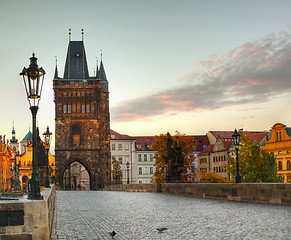 Image showing Charles bridge in Prague early in the morning