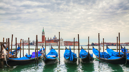 Image showing Gondolas floating in the Grand Canal