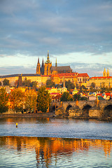 Image showing Overview of old Prague from Charles bridge side