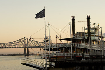 Image showing Steamboat at sunset