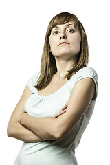 Image showing Arrogant looking young standing woman