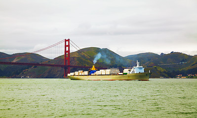 Image showing Ocean vessel near Golden Gates bridge in San Francisco