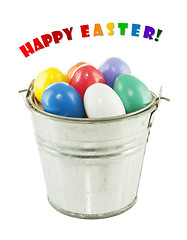 Image showing Colorful Easter eggs in a bucket