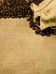 Image showing Background of the roasted coffee beans and burlap