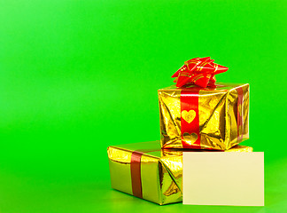 Image showing Two presents and blank card