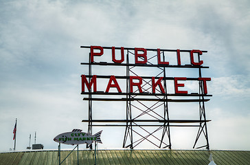 Image showing Famous Public Market sign in Seattle, Washington