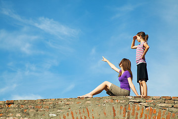 Image showing Two teen girls outdoors