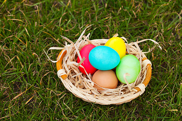 Image showing Basket with the colorful Easter eggs