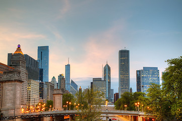 Image showing Cityscape of  Chicago in the evening