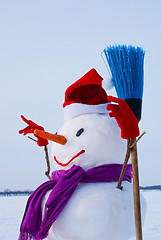 Image showing Lonely snowman at a snowy field