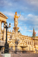 Image showing Sculptures in front of the austrian parliament building in Vienn