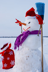 Image showing Lonely snowman at a snowy field