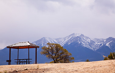 Image showing Lonely pergola at the top of the hill