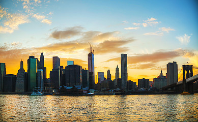 Image showing New York City cityscape at sunset