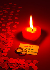 Image showing Two rings and a card with marriage proposal