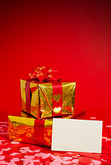 Image showing Two presents and blank card