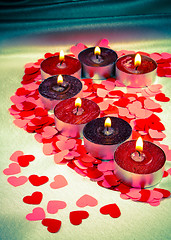 Image showing Burning candles heart shaped 