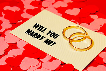 Image showing Two rings and a card with marriage proposal