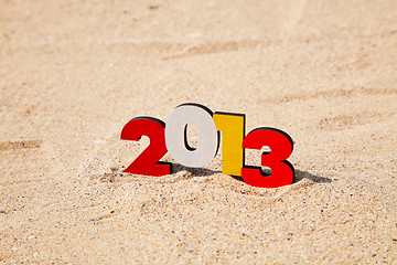 Image showing Wooden 2013 year number on the sand