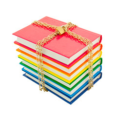 Image showing Colorful books tied up with chains