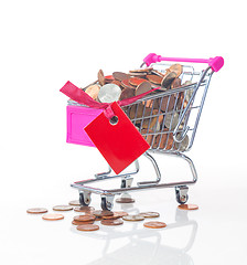 Image showing Shopping cart full with coins