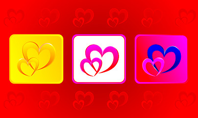 Image showing Two hearts illustration in three variations against red backgrou