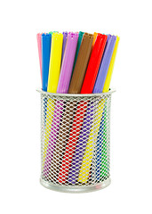 Image showing Metallic socket with colorful felt pens