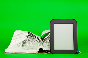 Image showing Open book and e-book reader