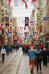 Image showing Crowded istiklal street with tourists in Istanbul