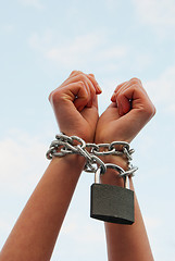 Image showing Hands tied up with chains