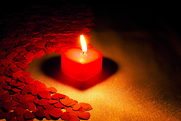 Image showing Burning heart shaped candle