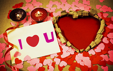 Image showing St. Valentine's day greeting background with two burning candles