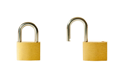 Image showing Set of two locked and unlocked locks