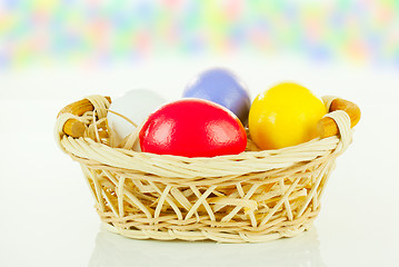 Image showing Colorful Easter eggs in a basket