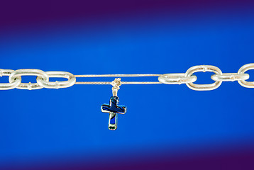 Image showing Broken chain connected with a cross